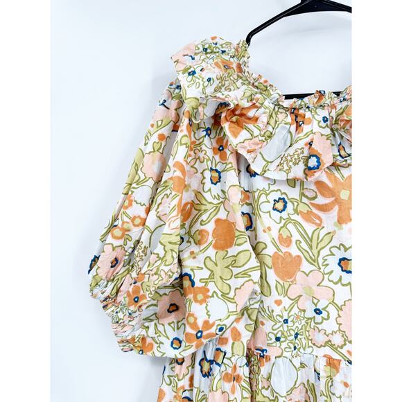 Cleobella Farrah Retro Floral Print Ruffled Puff Sleeve A-Line Poplin Mini Dress - Picture 3 of 7